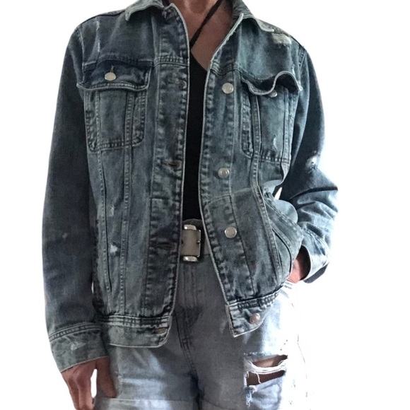 Boyfriend  Denim Jean Trucker Jacket Size M - Picture 3 of 14